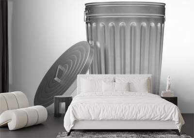 3D Rendering steel trash can isolated on white background Wall mural