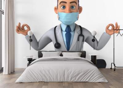 Fun cartoon doctor character with a mask Wall mural