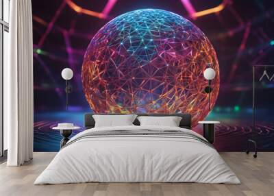 3D render of holographic wireframe sphere, futuristic glowing design Wall mural