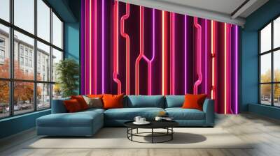 3D render of neon glowing tubes, dynamic arrangement, dark background Wall mural