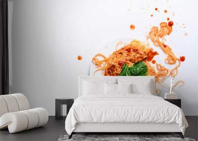 Italian pasta on a plate, spaghetti cooked with tomato sauce. Wall mural