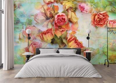 Dry roses beautiful vintage background Wall mural