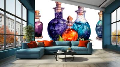 Set of watercolor halloween potion bottles Wall mural