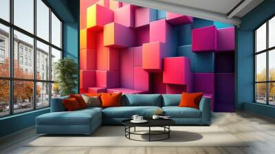 abstract 3d geometric shapes vibrant color gradients futuristic design dynamic composition with depth and movement digital art Wall mural