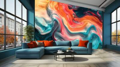 abstract 3d wavy liquid background vibrant colors blending dynamic fluid motion digital art Wall mural