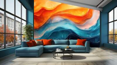 abstract 4k wallpaper featuring dynamic shapes and textures in teal and orange vibrant colors blend and contrast creating a mesmerizing and modern digital art composition Wall mural