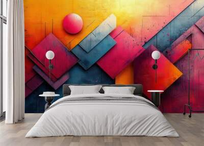 abstract geometric art vibrant colored shapes layered textures 3d effect dynamic composition futuristic feel digital illustration style Wall mural