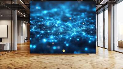 abstract tech network glowing blue connections on white backdrop digital data visualization futuristic interface ai concept geometric patterns clean design Wall mural