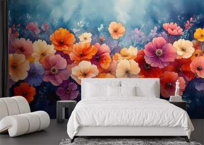 colorful watercolor painting filled with flowers and plants blending various hues to create a lively and vibrant atmosphere a celebration of natures beauty Wall mural