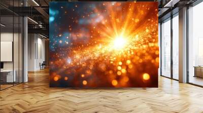 dazzling lens flare intense whiteyellow sunburst radial light streaks prismatic effects ethereal glow dynamic energy abstract background vivid contrast Wall mural