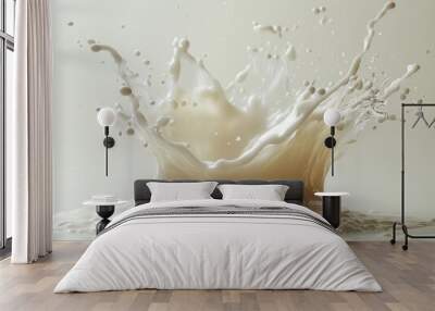 dynamic milk splash captured in mid-air, showcasing the beauty and energy of this everyday moment, with a clean white background emphasizing the fluid motion and freshness of the milk Wall mural