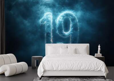 ethereal 3d numbers floating in misty darkness bold sansserif digits from 0 to 9 emerge from swirling fog creating a mysterious and dramatic typographic display Wall mural