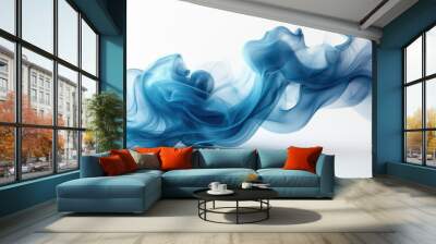 ethereal blue smoke sculpture against stark white graceful tendrils frozen motion subtle gradients abstract art concept Wall mural