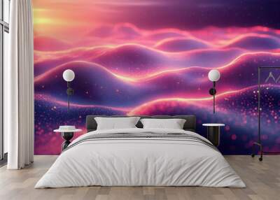 futuristic digital landscape with glowing data streams and abstract geometric structures cyberpunk color scheme Wall mural