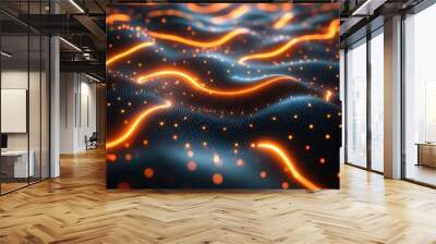 futuristic representation of ai and data analysis glowing nodes and connections form a complex network visualizing the flow of information and machine learning processes Wall mural