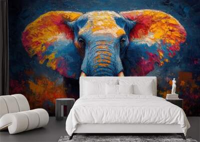 impressionistic elephant portrait with abstract background vibrant expressive brushstrokes harmonious color palette blending realism and imagination Wall mural