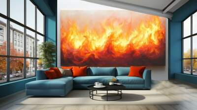 intense flames dance vibrantly against a stark white backdrop, radiating heat and energy, capturing the fierce beauty of fire in a striking and minimalist presentation Wall mural