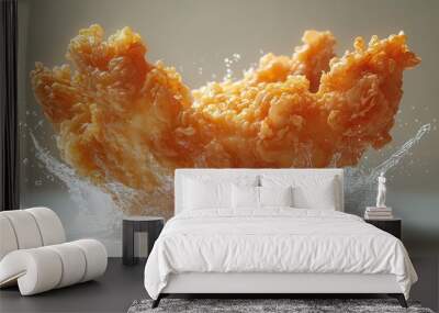 levitating golden fried chicken crispy texture detail warm amber glow minimalist white background culinary surrealism Wall mural