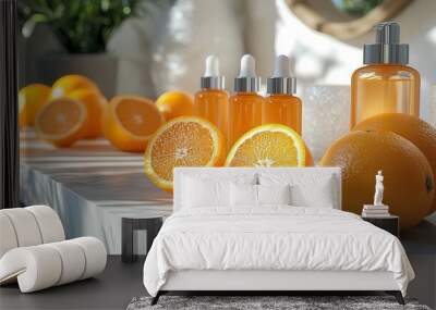 luxe vitamin c serum fresh oranges sleek product styling Wall mural