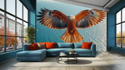 majestic red kite soaring over azure ocean wings fully extended vivid colors sense of freedom clear sky coastal scenery Wall mural