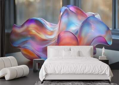 mesmerizing iridescent 3d shape hovers in void fluid form shifts colors as light plays across its surface futuristic and otherworldly abstract sculpture Wall mural