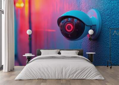 sleek digital security camera on a sharp blue background emphasizing modern technology and safety the clean lines and vibrant color create a strong visual impact Wall mural