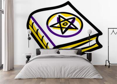 Spellbook icon in flat style, yellow and purple, magic and occult symbol Wall mural