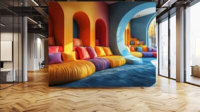 vibrant and imaginative childrens playroom with fantastical 3d elements blending education and fun in a colorful safe environment Wall mural