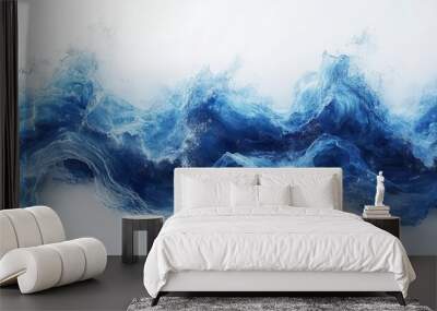 vibrant blue water wave captured in isolation on a pristine white background emphasizing fluidity and freshness in a visually striking composition Wall mural