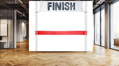 Water color illustration of finish line banner with bright red ribbon. Hand drawn watercolour sketchy painting on white, cutout clipart element for creative design, poster, sticker, motivational card. Wall mural