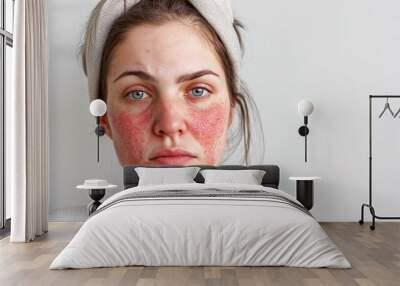 young woman with skin problem rosacea on the face. Medicine and cosmetology. rosacea skin condition. Wall mural