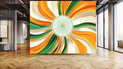 A visual representation of India's Independence Day, featuring an artful arrangement of paper in the national flag's saffron, white, and green colors with a central wheel symbolizing the Ashoka Chakra Wall mural