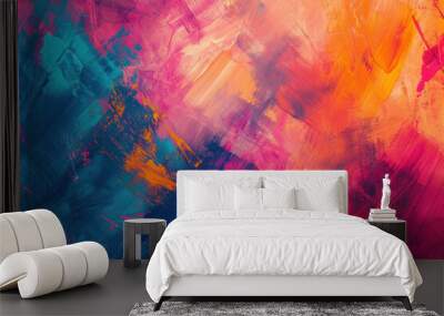 Painterly texture abstract background using bold bright brushstrokes with a contrasting color palette. Wall mural