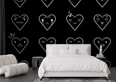 Heart emoticons with different emotions, vector set of various hand-drawn outline cute expressions, EPS 8 Wall mural