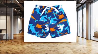 blue shorts for swimming on a white background isolated Wall mural