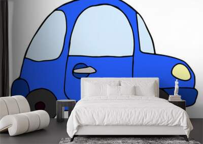 Cartoon retro blue car isolated on white background. Vector illu Wall mural