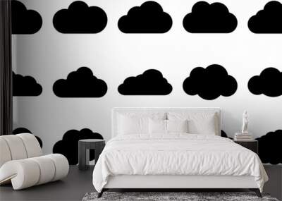 Fluffy clouds silhouettes. Vector set of clouds shapes. Collection of various forms and contours. Design elements for the weather forecast, web interface or cloud storage applications.Weather concept Wall mural