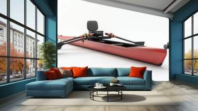 A sleek red rowing boat designed for water sports and recreation. Wall mural