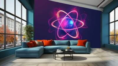 Abstract Neon Atom with a Pink and Blue Glow Wall mural