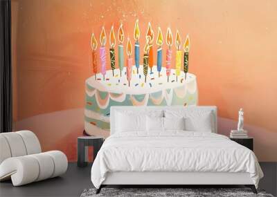 Birthday Cake with Colorful Candles Wall mural