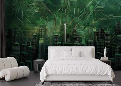 Cityscape on a Circuit Board Wall mural