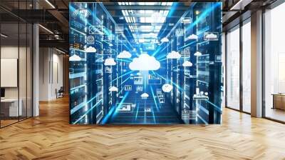 Cloud Computing Infrastructure with Servers and Data Wall mural