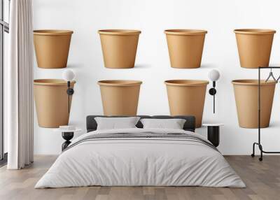 Eight Brown Paper Cups on White Background Wall mural