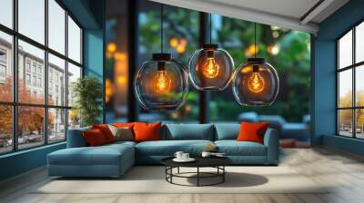 Elegant pendant lights illuminating a cozy indoor space. Wall mural