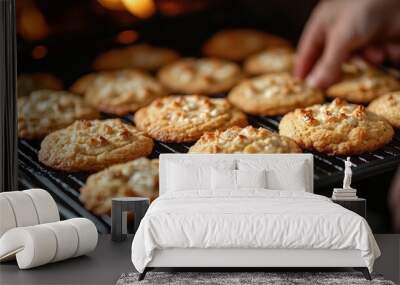 Freshly baked cookies being removed from the oven. Wall mural