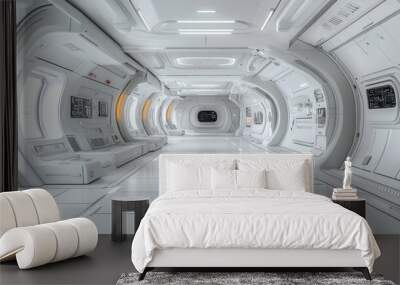 Futuristic corridor in a sleek, white space environment. Wall mural