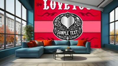 Love You Cowboy Love, Belt Buckle vector design. Wall mural