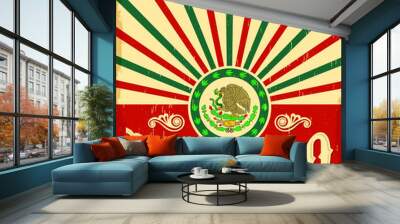 Mexico vintage patriotic poster vector design, mexican holiday decoration Wall mural