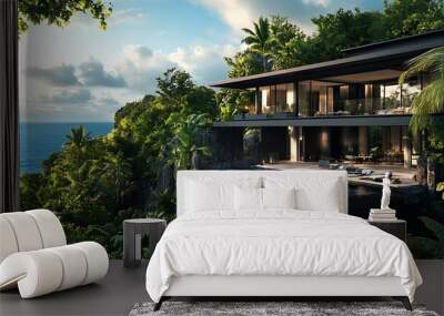 Modern Cliffside Villa with Ocean View Wall mural