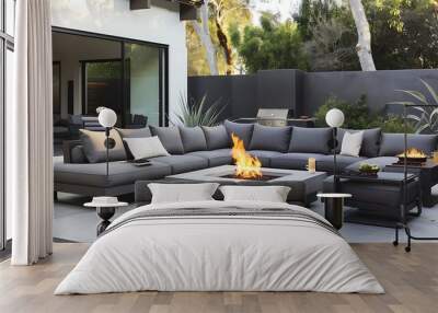 Modern Outdoor Living Space with a Fire Pit Wall mural